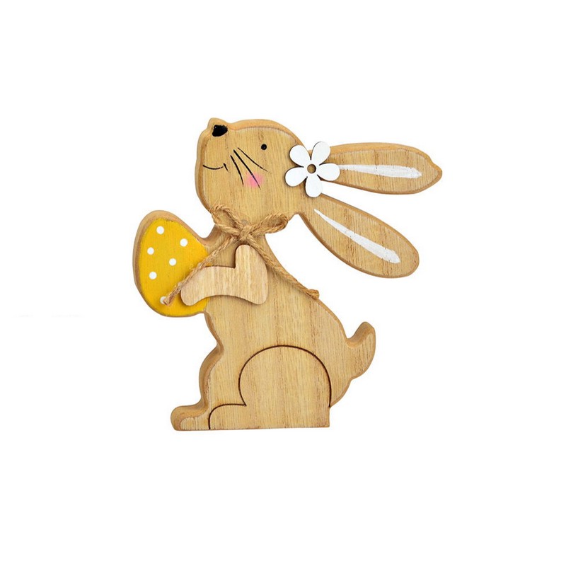 Coniglio pasquale in legno con uovo giallo, perfetto come decoro di Pasqua